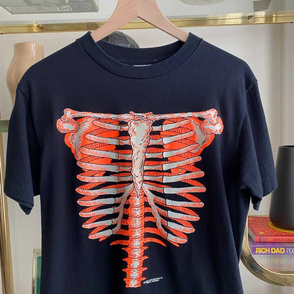 90s Vintage Anatomy Bones Black Single Stitch T S… - image 1