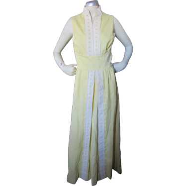 Lemon Yellow Summer Cotton Dress White Trim 1970 … - image 1