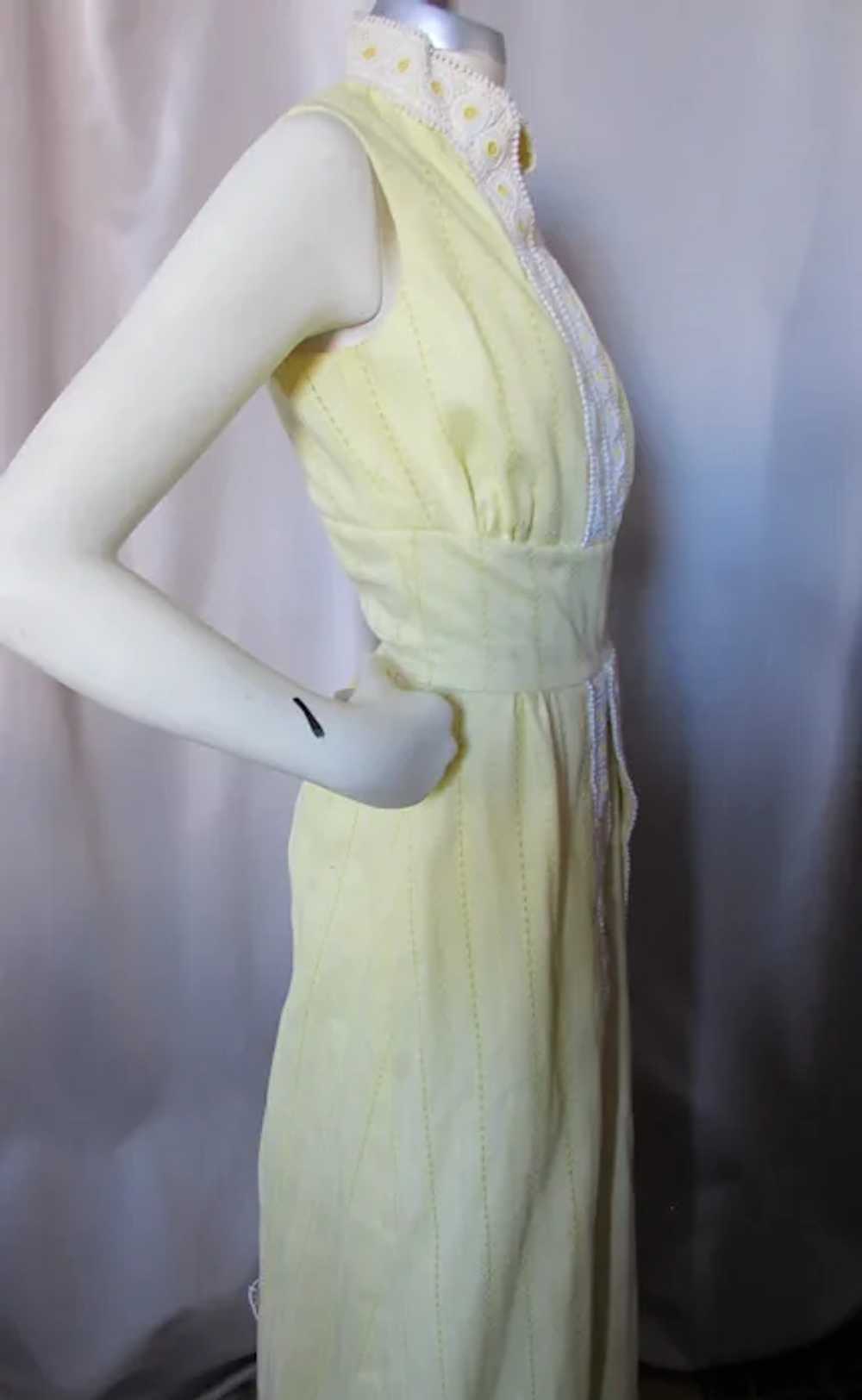 Lemon Yellow Summer Cotton Dress White Trim 1970 … - image 2