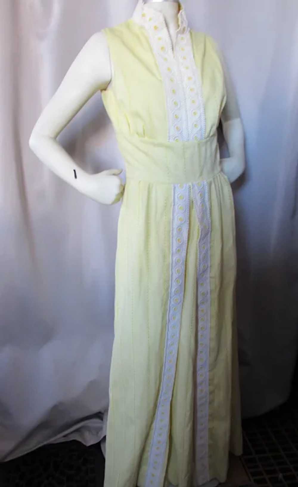 Lemon Yellow Summer Cotton Dress White Trim 1970 … - image 3