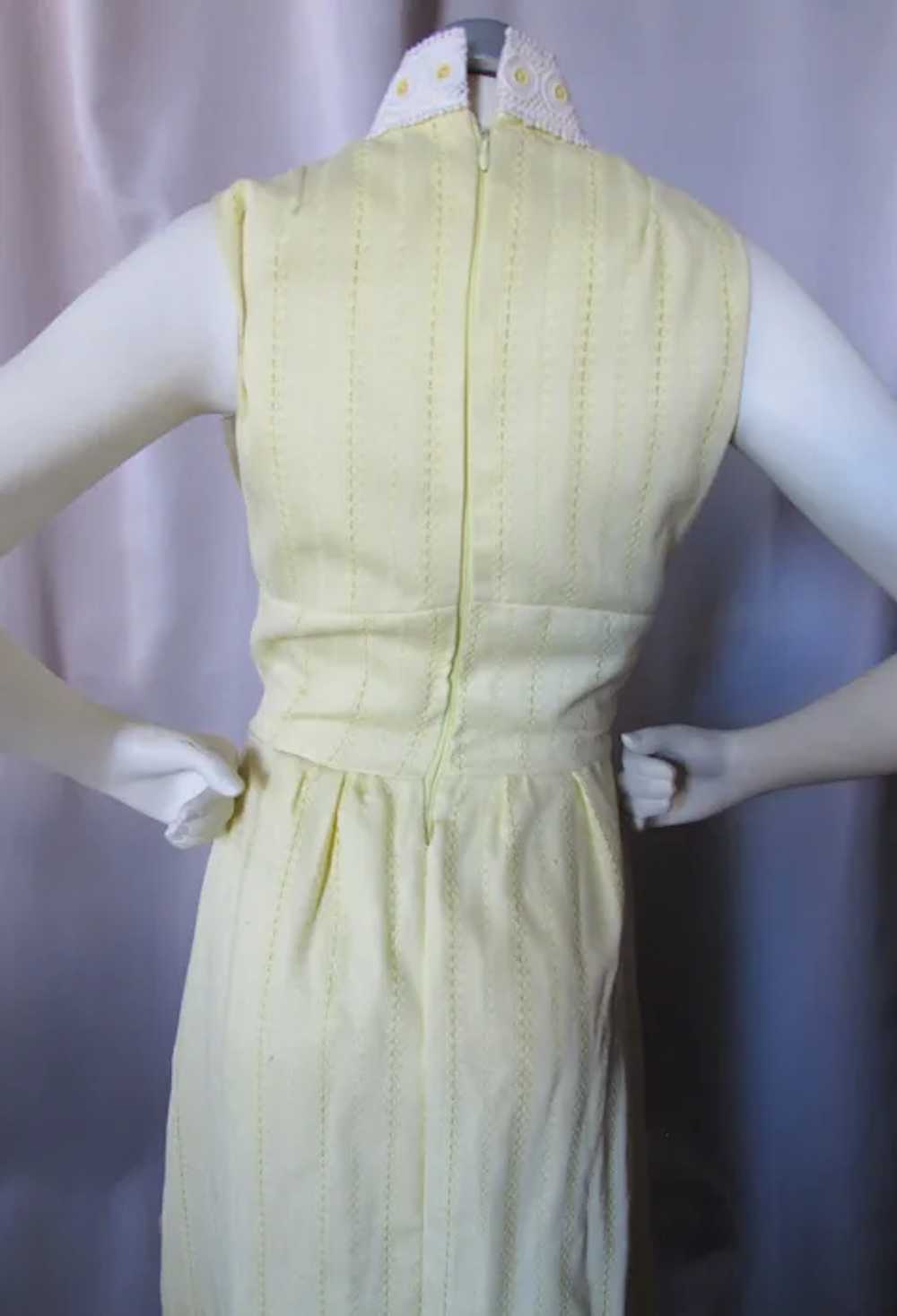 Lemon Yellow Summer Cotton Dress White Trim 1970 … - image 4