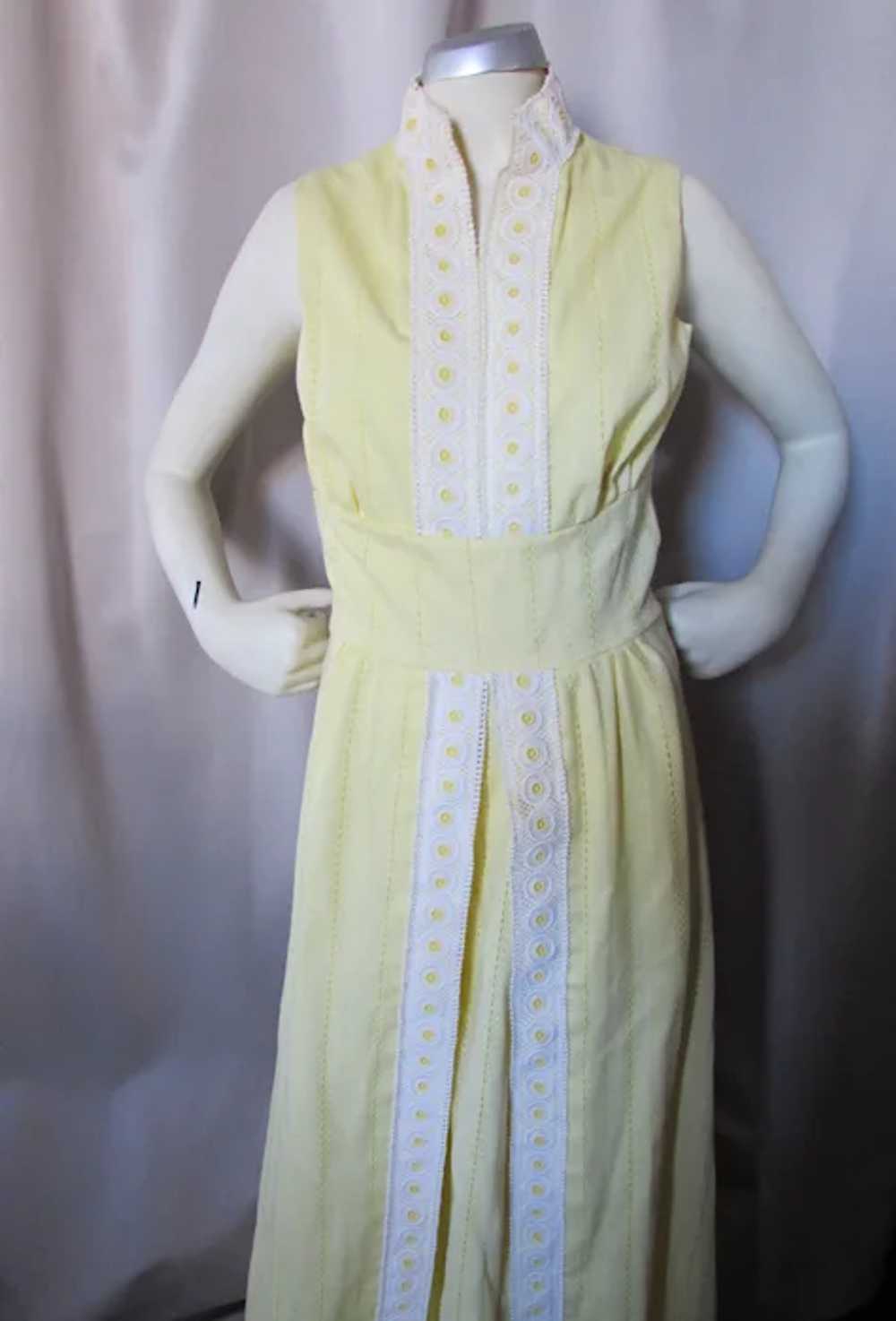 Lemon Yellow Summer Cotton Dress White Trim 1970 … - image 5