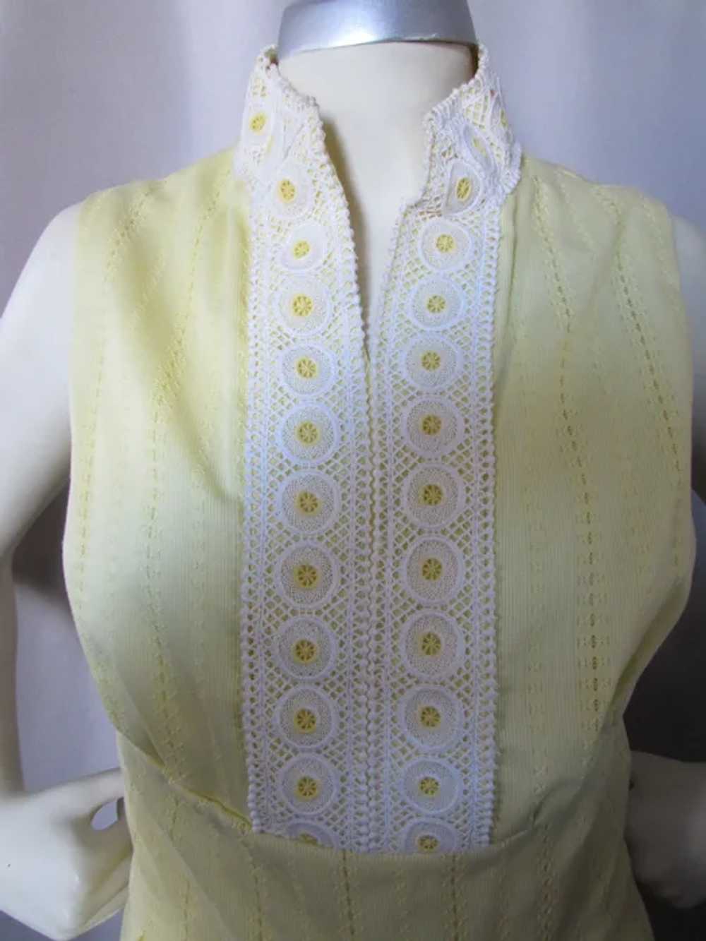 Lemon Yellow Summer Cotton Dress White Trim 1970 … - image 6
