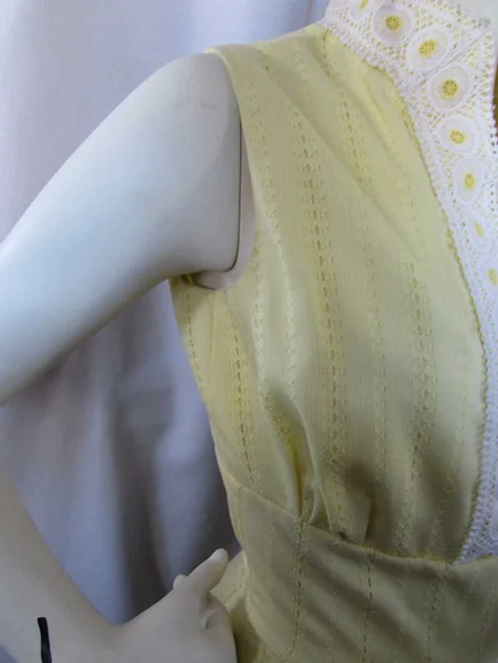 Lemon Yellow Summer Cotton Dress White Trim 1970 … - image 7