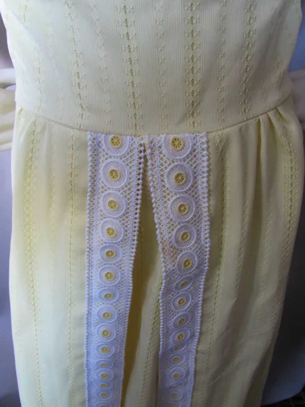 Lemon Yellow Summer Cotton Dress White Trim 1970 … - image 9