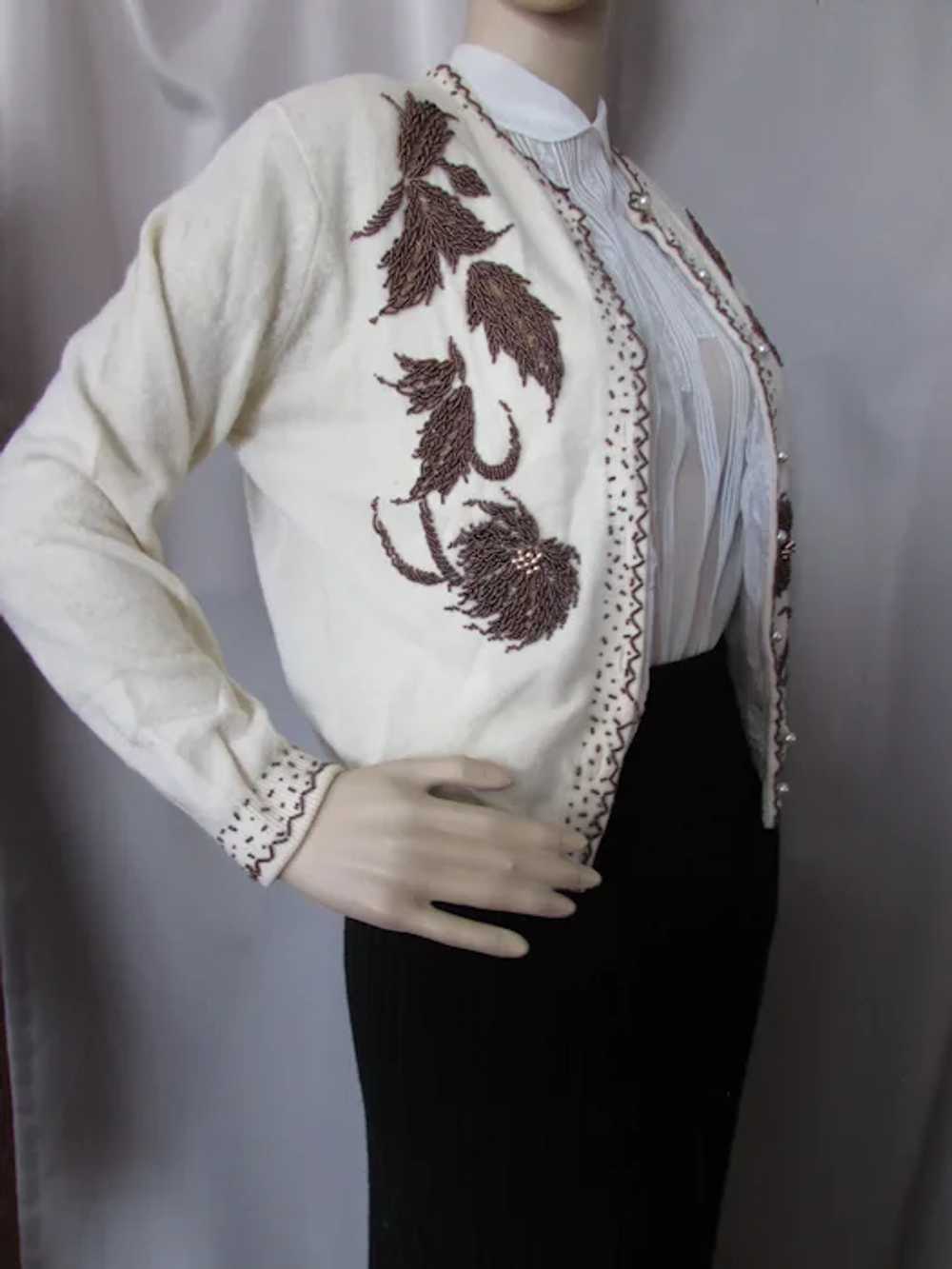 Fabulous Mid-Century Lambswool Beaded Sweater Ris… - image 3