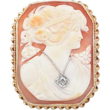 Antique 14K Yellow Gold Cameo Shell & Old Euro Di… - image 1