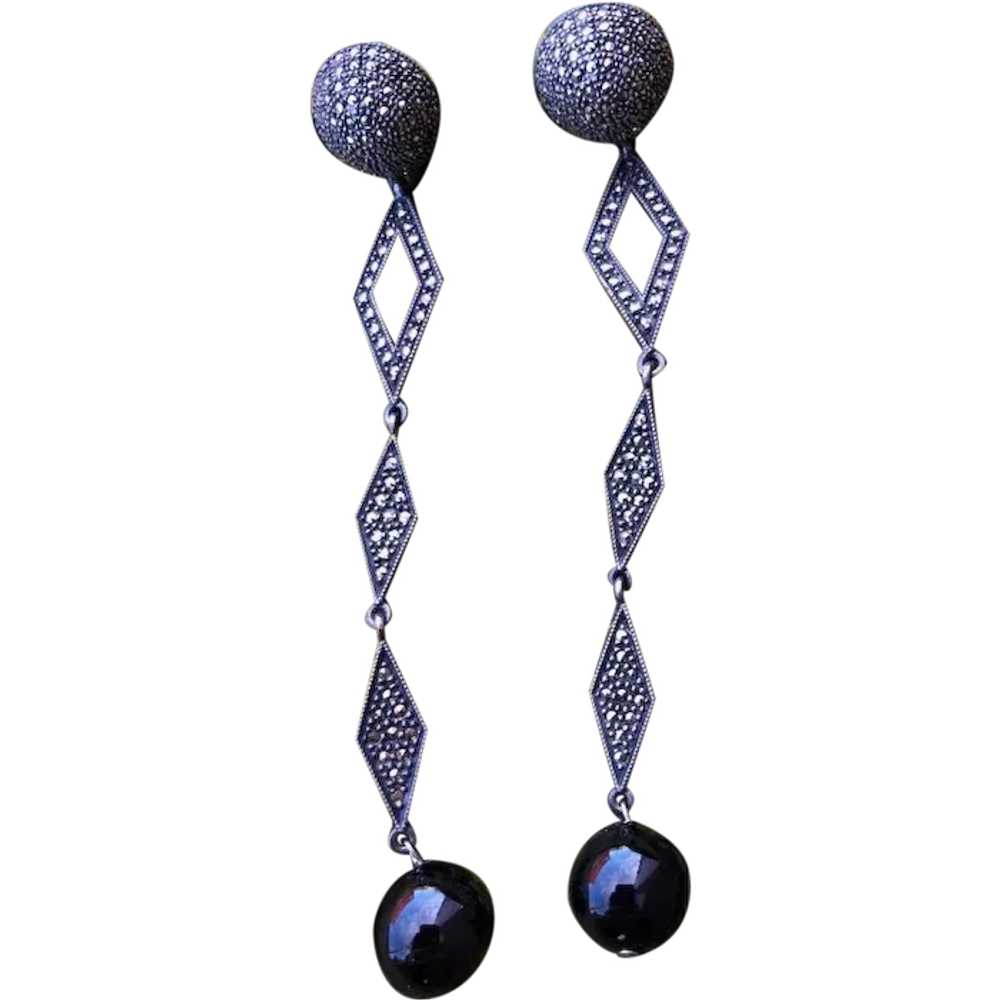 1990s Marcasite Dangle Earrings Judith Jack Pierc… - image 1
