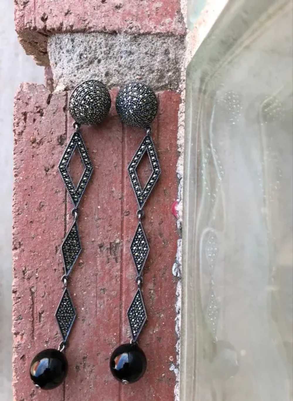 1990s Marcasite Dangle Earrings Judith Jack Pierc… - image 2