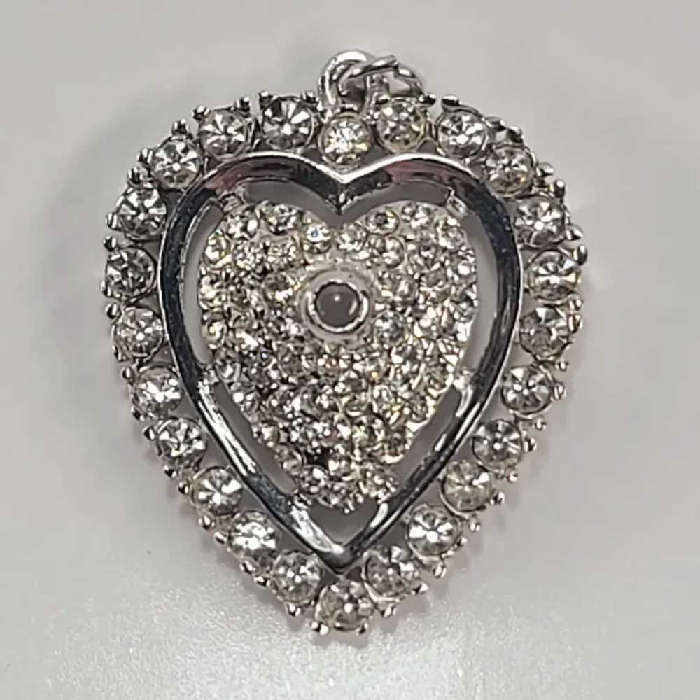 Large Glittery Rhinestone Vintage Fashion Heart P… - image 12