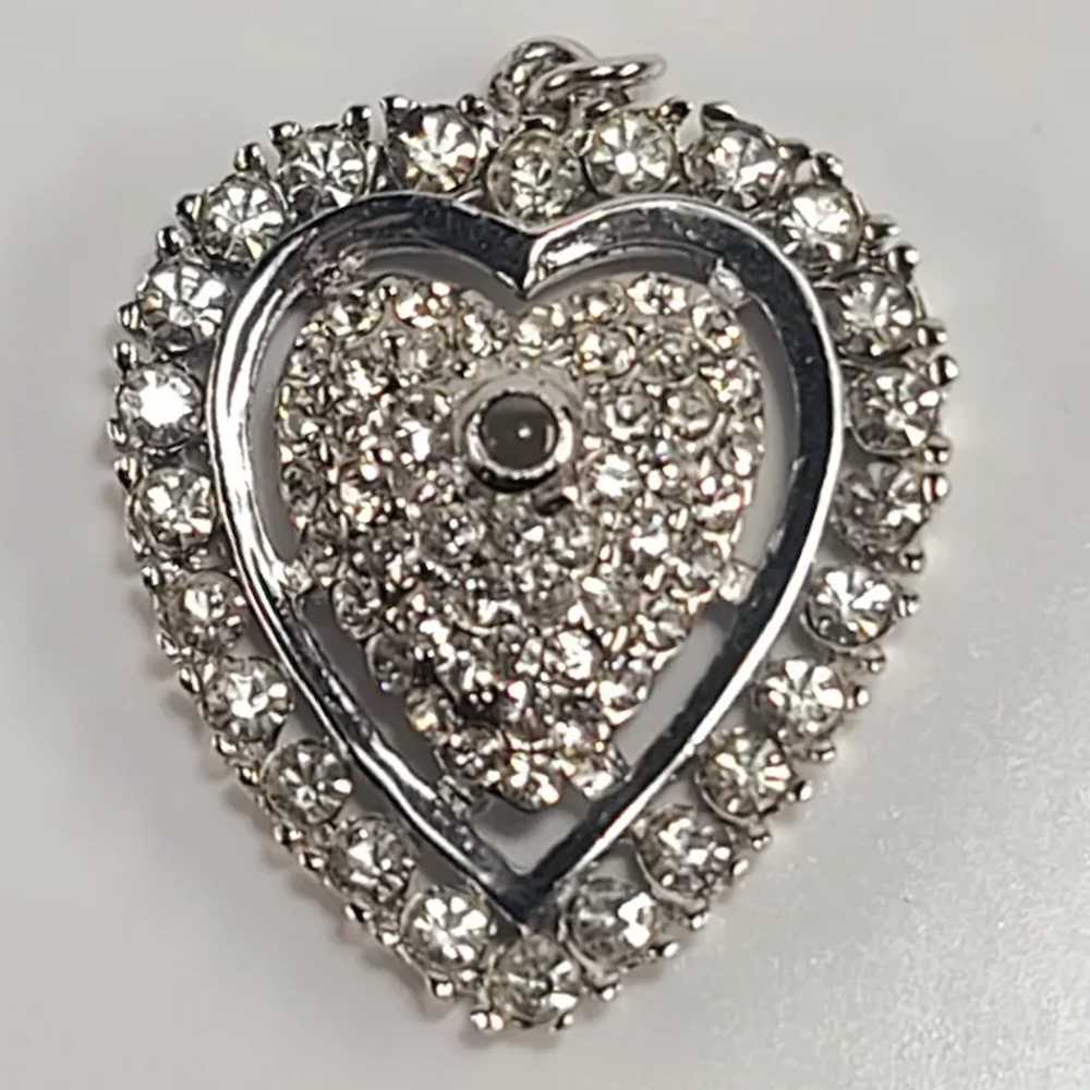Large Glittery Rhinestone Vintage Fashion Heart P… - image 4
