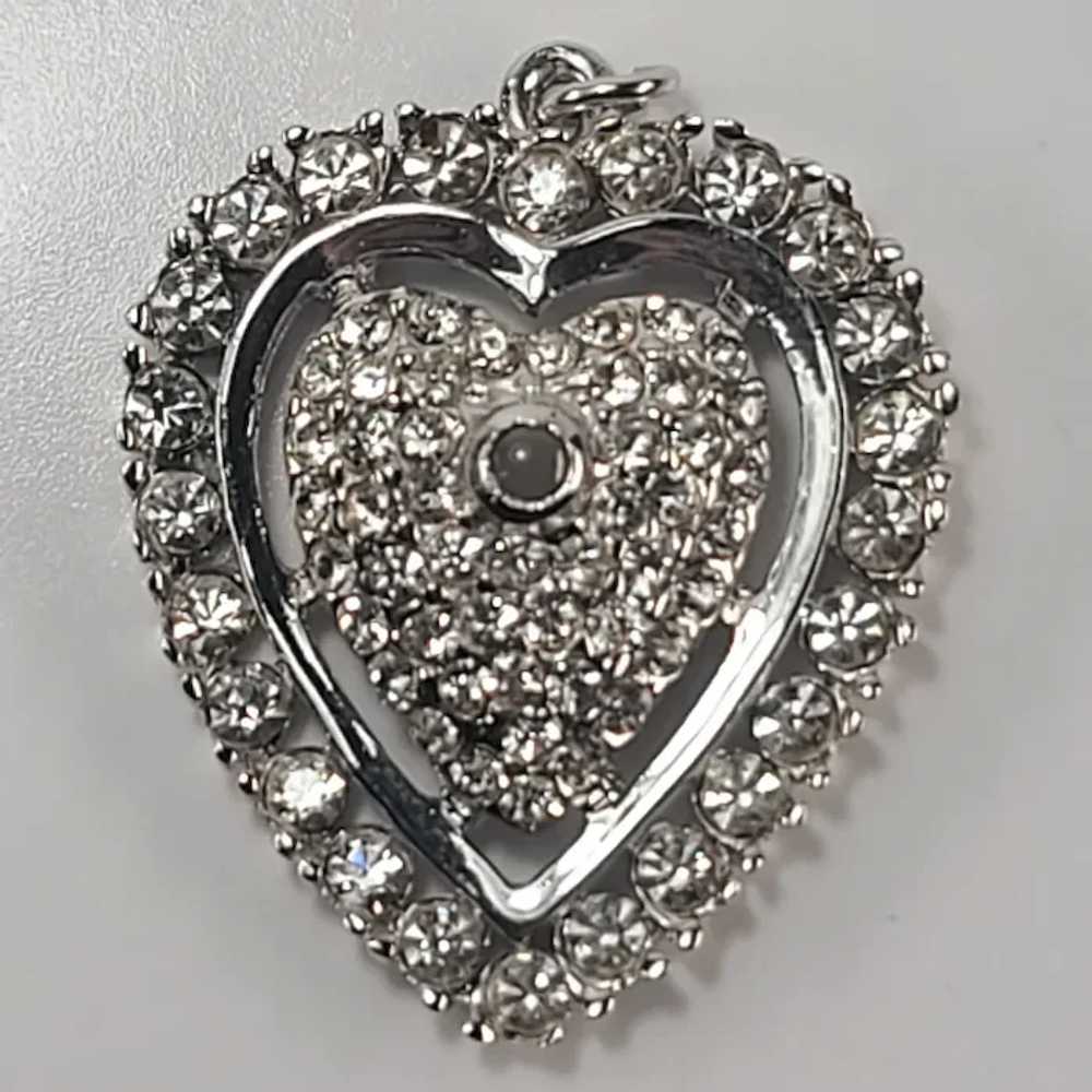 Large Glittery Rhinestone Vintage Fashion Heart P… - image 6