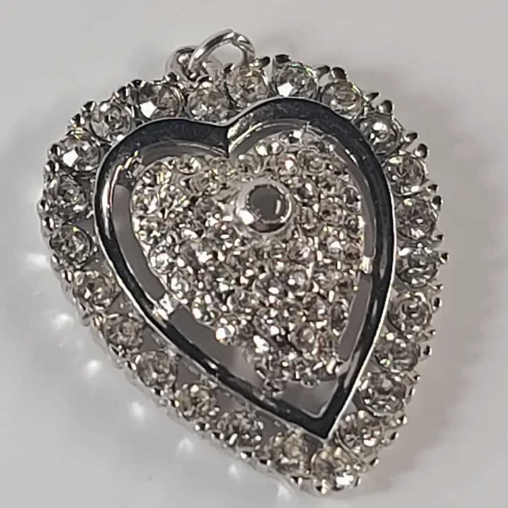 Large Glittery Rhinestone Vintage Fashion Heart P… - image 7