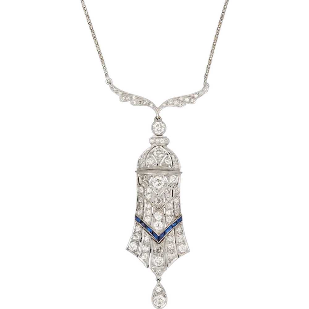 Vintage 4ct Diamond Art Deco Necklace Platinum 15… - image 1