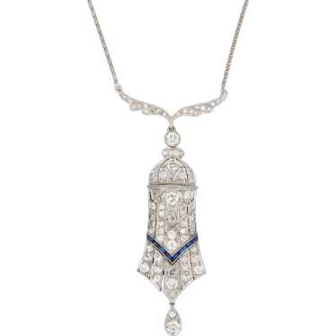 Vintage 4ct Diamond Art Deco Necklace Platinum 15… - image 1