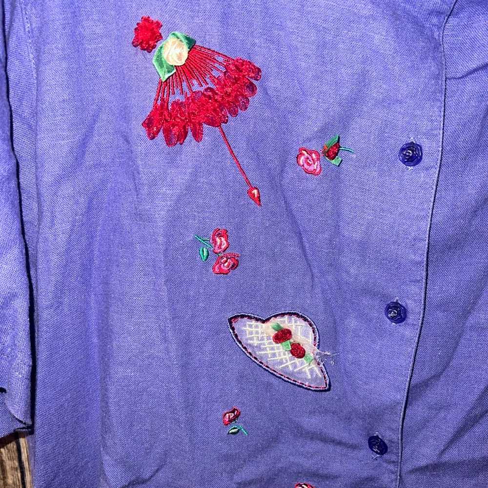 Vintage Koret purple embroidered button front lin… - image 2