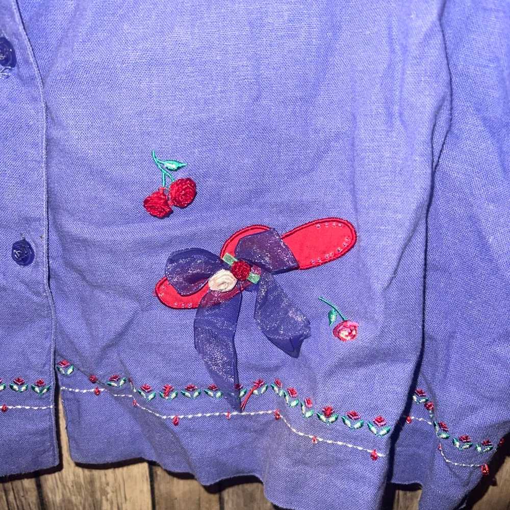Vintage Koret purple embroidered button front lin… - image 3
