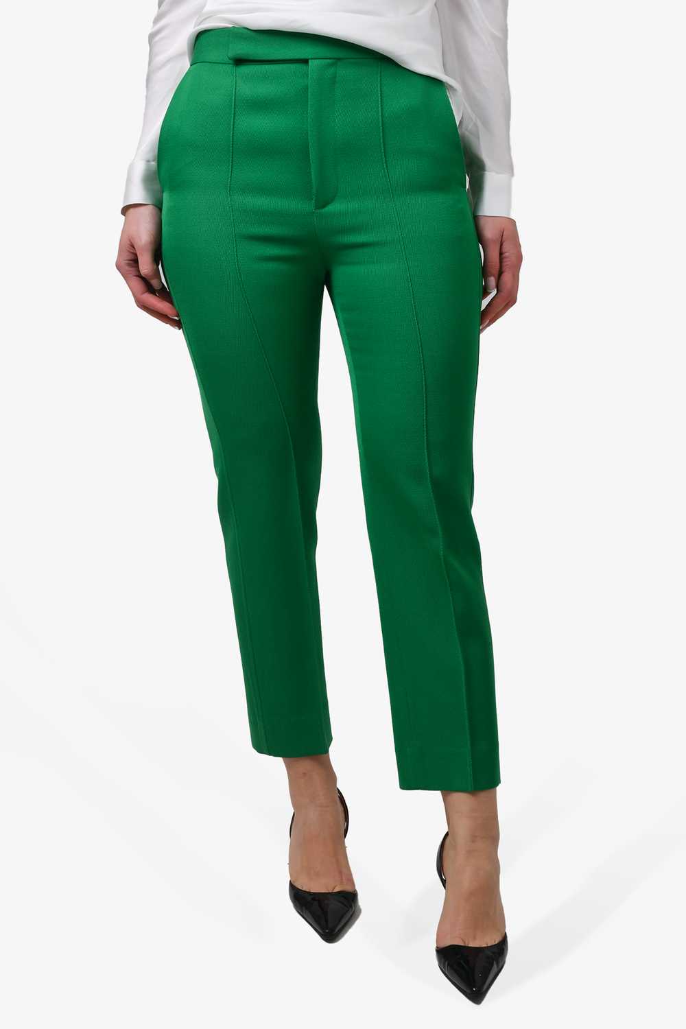 Celine Green Wool Straight Leg Trousers Size 34 - image 1