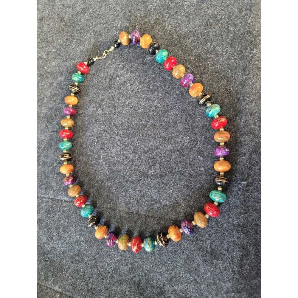 Gorgeous vintage big beaded colorful necklace - image 1