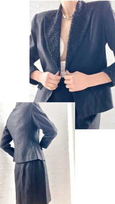 noir linen beaded skirt set - image 1
