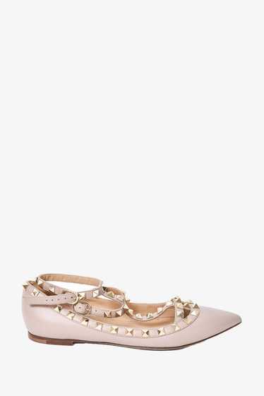 Valentino Beige Leather Pointed Toe Cage Rockstud 