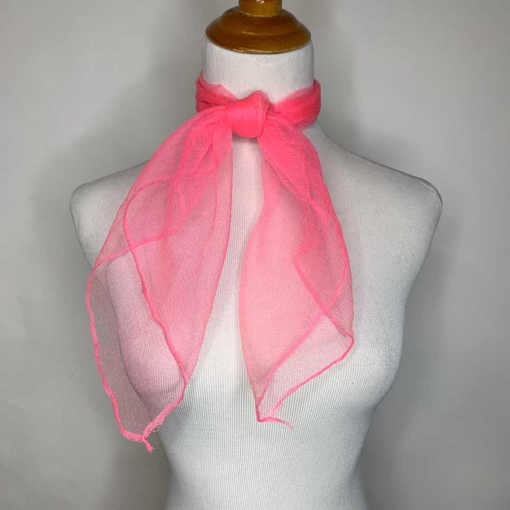 50s Hot Pink Crinkle Chiffon Sheer Scarf Headscarf - image 1
