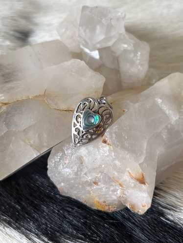 Sterling Silver Heart Charm w/Abalone Stone
