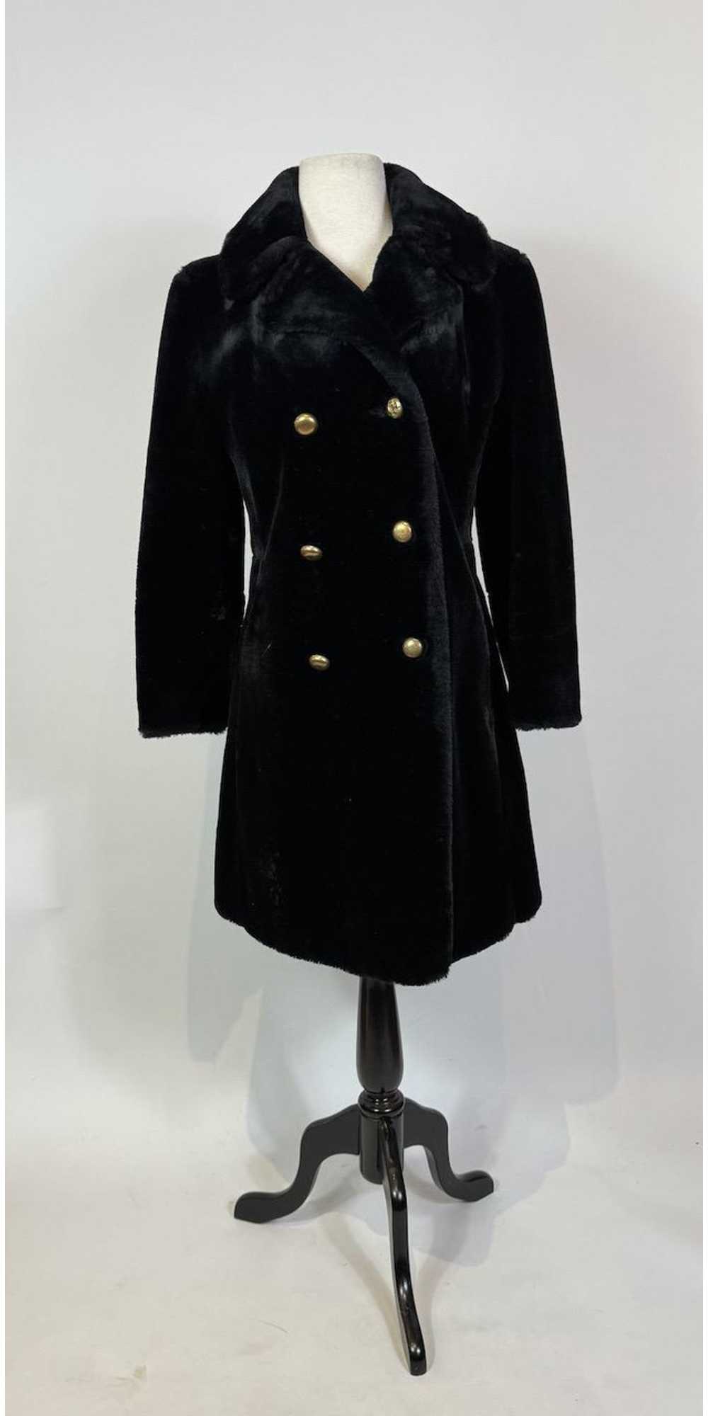 1960s - 1970s Black Plush Faux Fur Mod Peacoat with G… - Gem