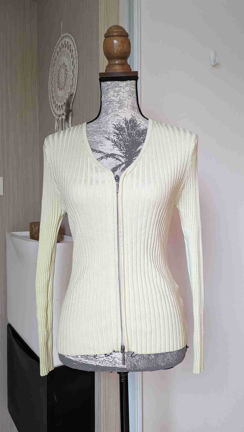 Silk top - Silk vest, pastel yellow stretch ribbe… - image 4