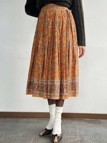 Vintage Amber Paisley Skirt - Orange/Blue Prints