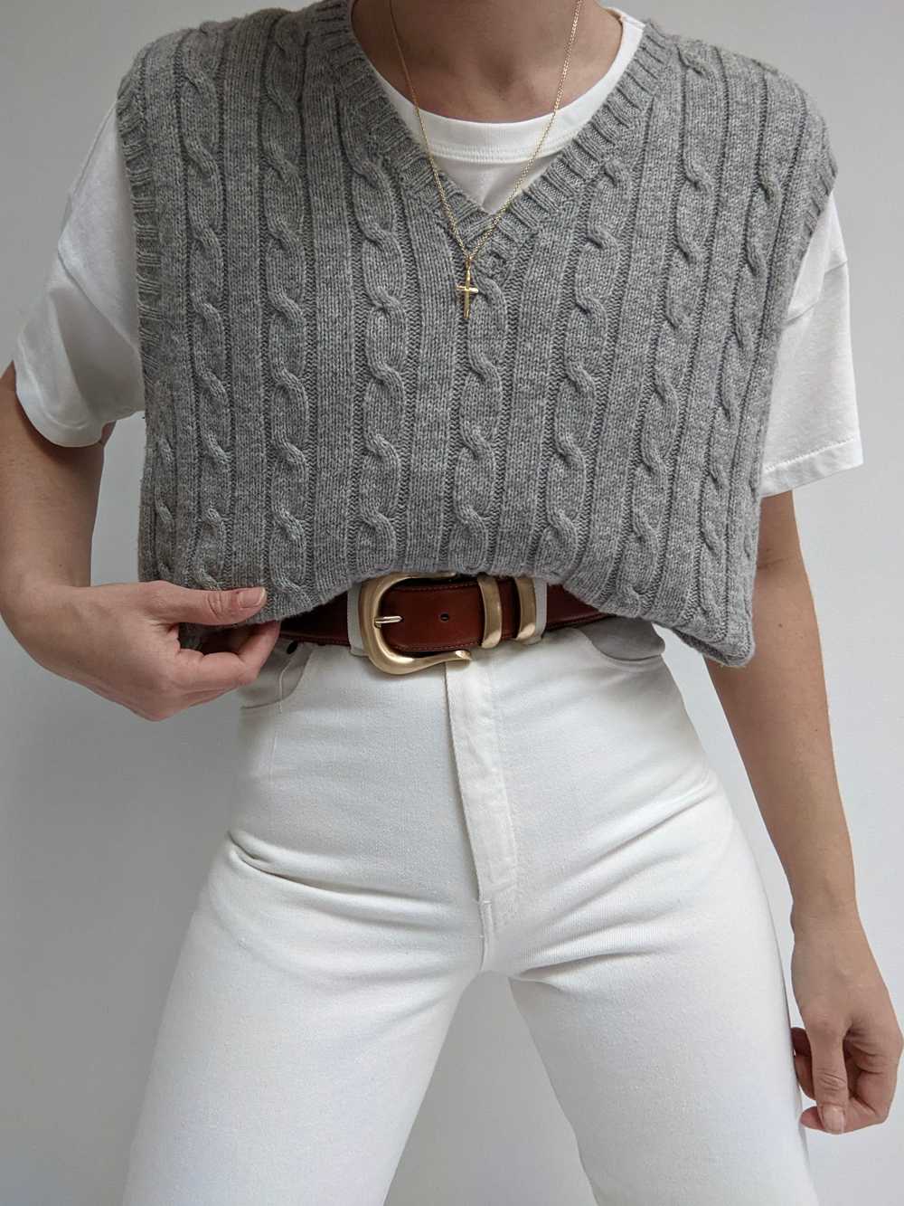 Vintage Grey Cable Knit Lambswool Sweater Vest - image 1
