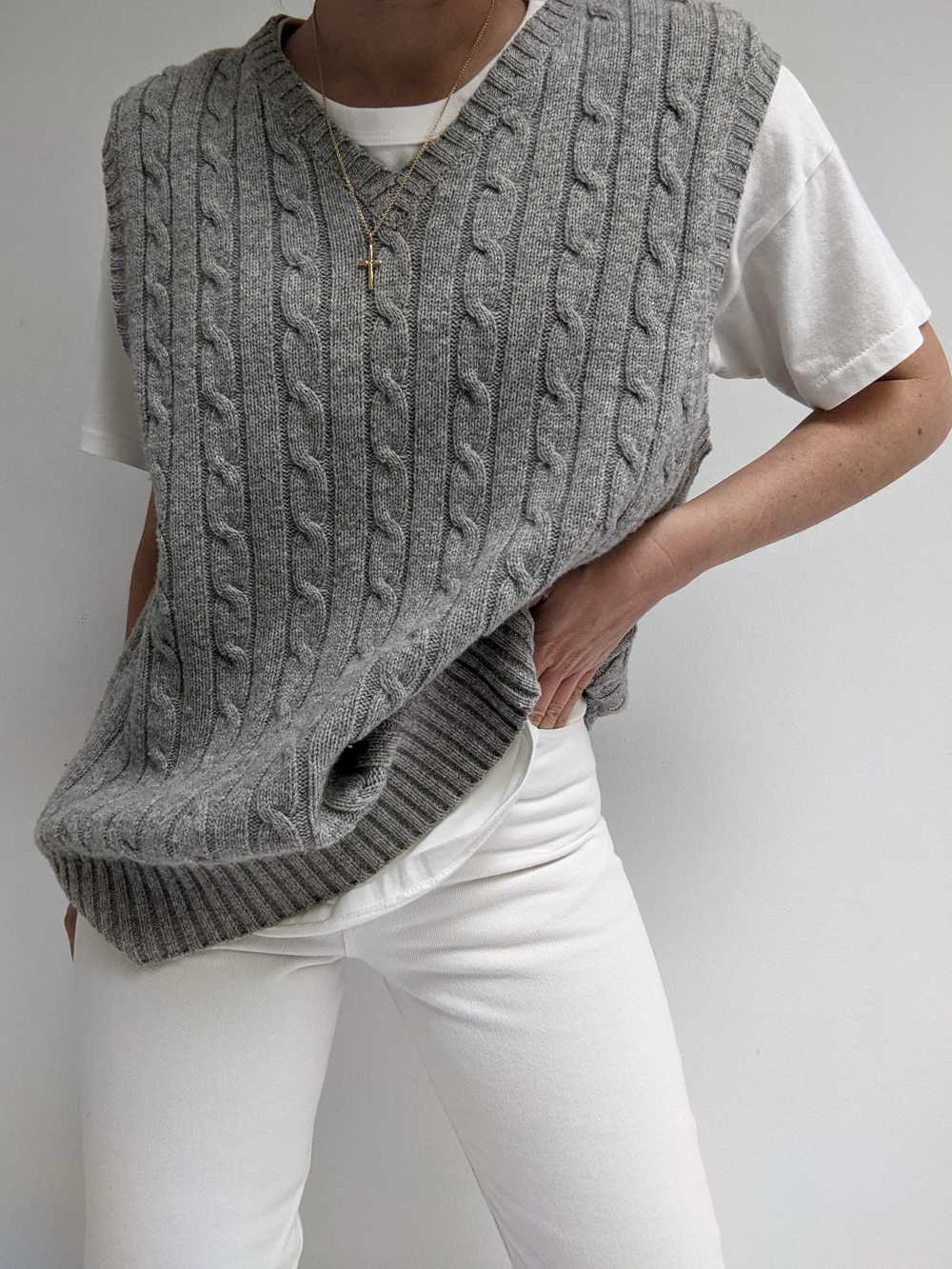 Vintage Grey Cable Knit Lambswool Sweater Vest - image 2