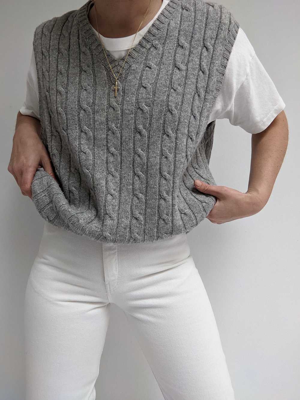 Vintage Grey Cable Knit Lambswool Sweater Vest - image 3
