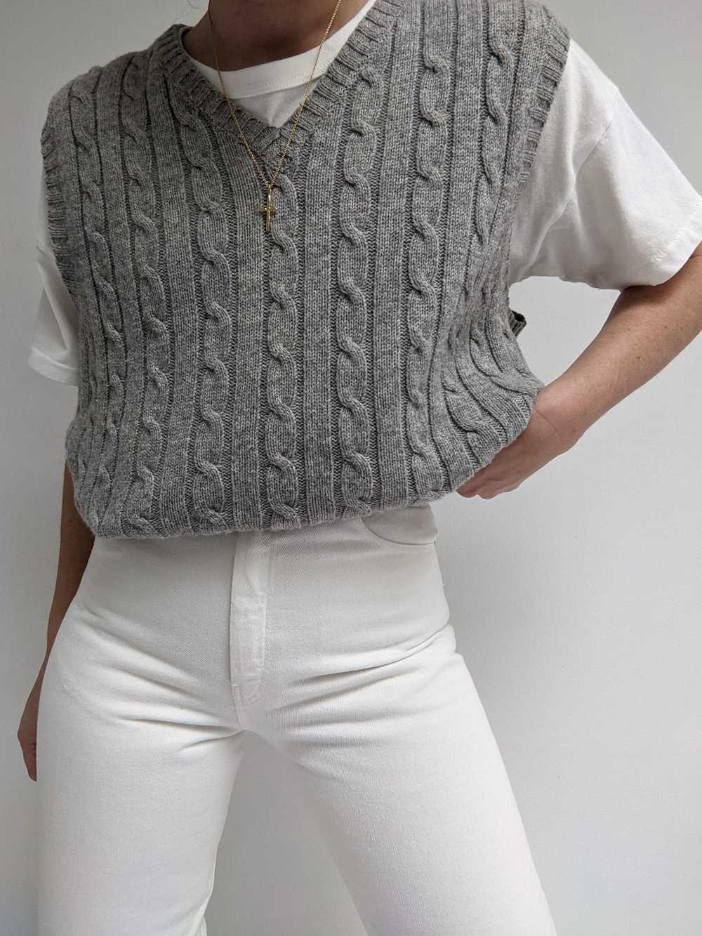 Vintage Grey Cable Knit Lambswool Sweater Vest - image 5