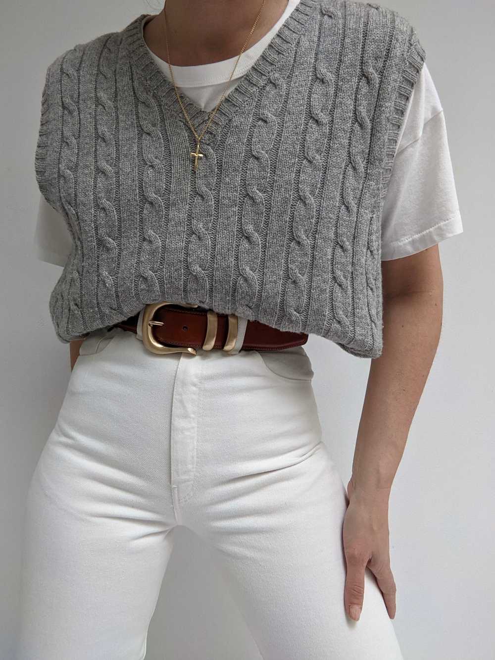 Vintage Grey Cable Knit Lambswool Sweater Vest - image 6