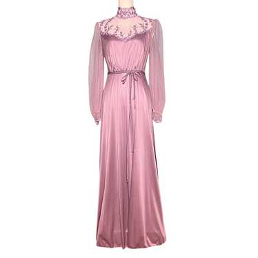 Vintage 70s Victorian Style Lilac Purple Maxi Gow… - image 1