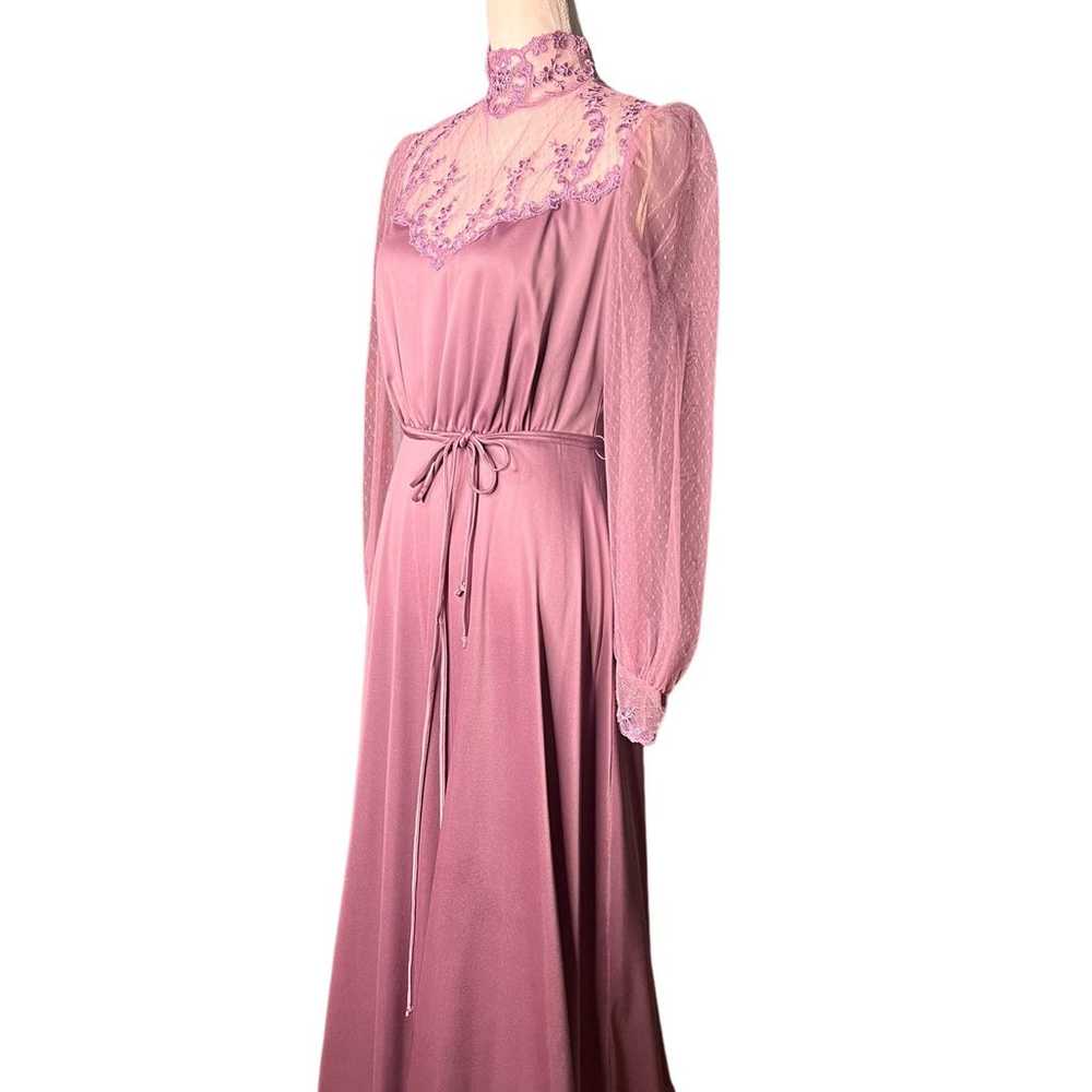 Vintage 70s Victorian Style Lilac Purple Maxi Gow… - image 3