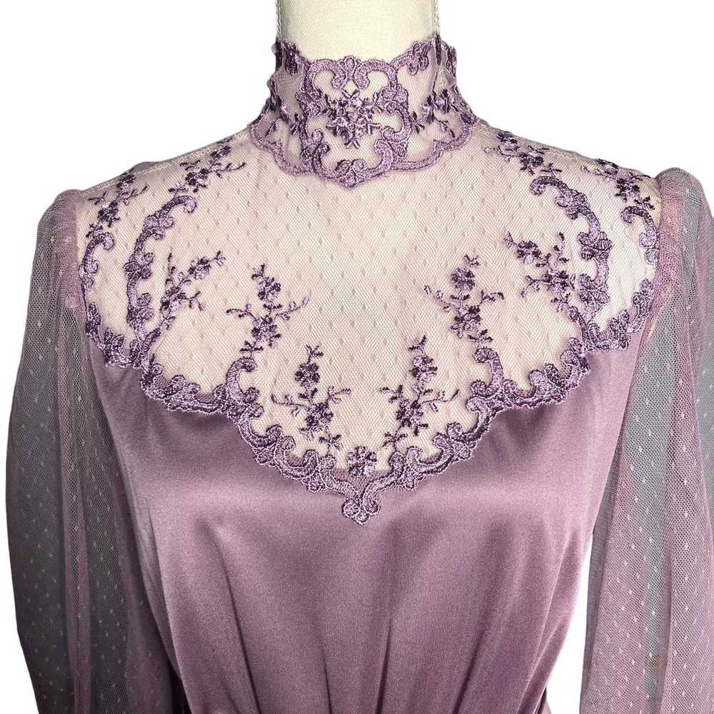 Vintage 70s Victorian Style Lilac Purple Maxi Gow… - image 5