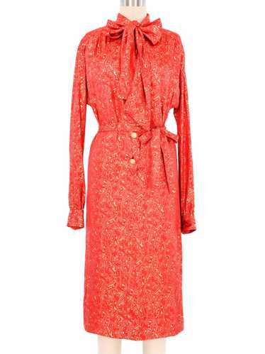 1990s Celine Red Lurex Brocade Dress