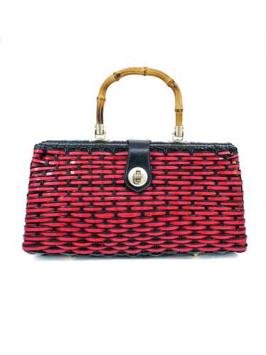 Black and Red Wicker Basket Bag