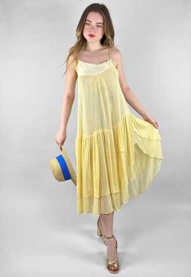 70's Yellow Vintage Cheesecloth Cotton Slip Sun M… - image 1