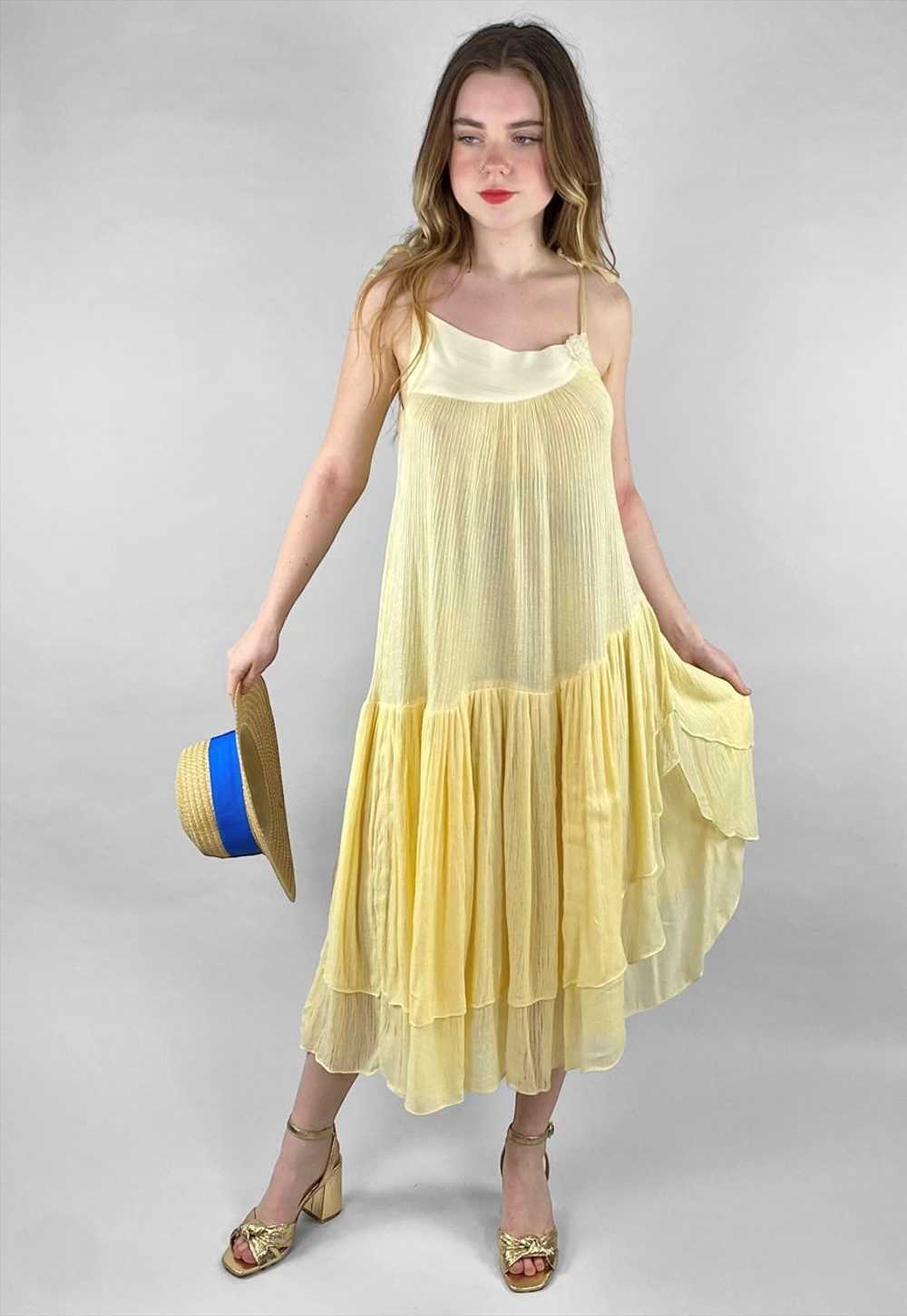 70's Yellow Vintage Cheesecloth Cotton Slip Sun M… - image 3