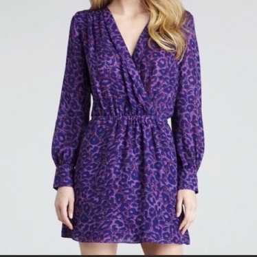 PARKER Purple Leopard Print Faux Wrap Dress Sz XS - image 1