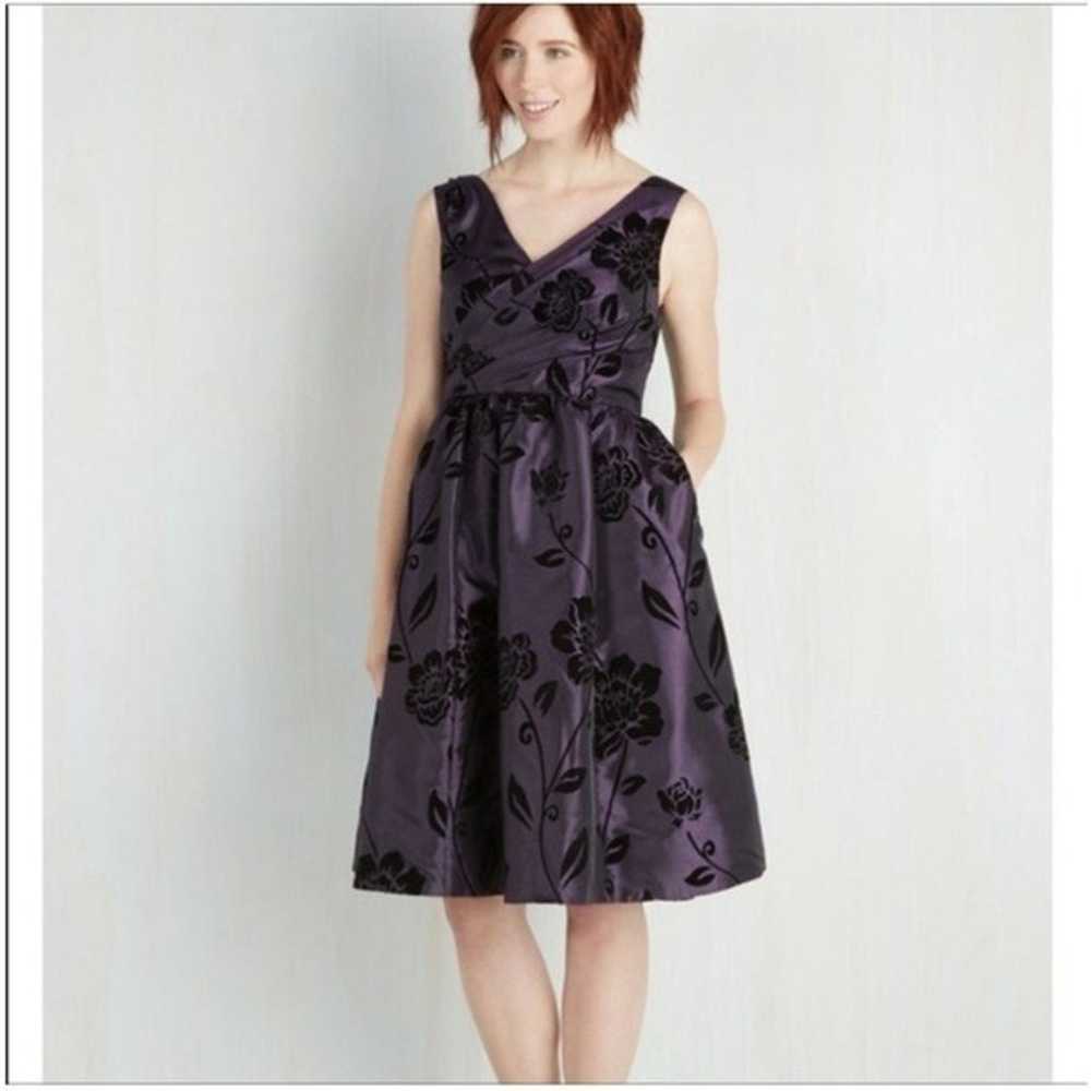 ModCloth Purple Fit and Flare Dress with Black Ve… - image 1