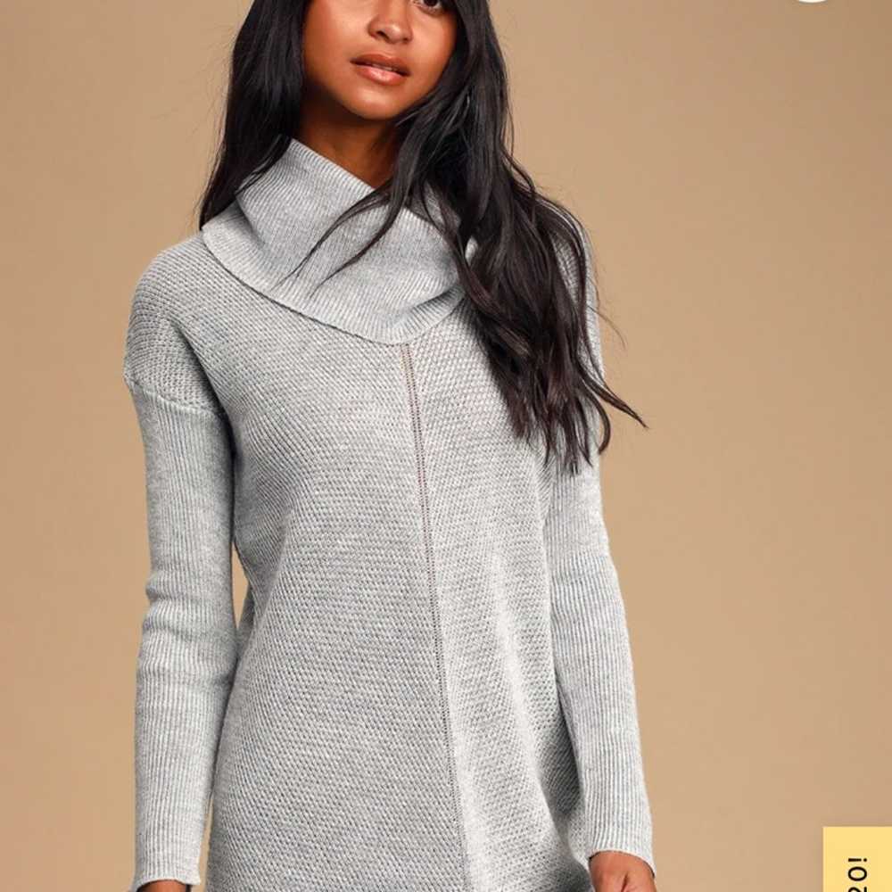 Lulu’s Gray Cowl Turtleneck Sweater Dress, Size S… - image 3