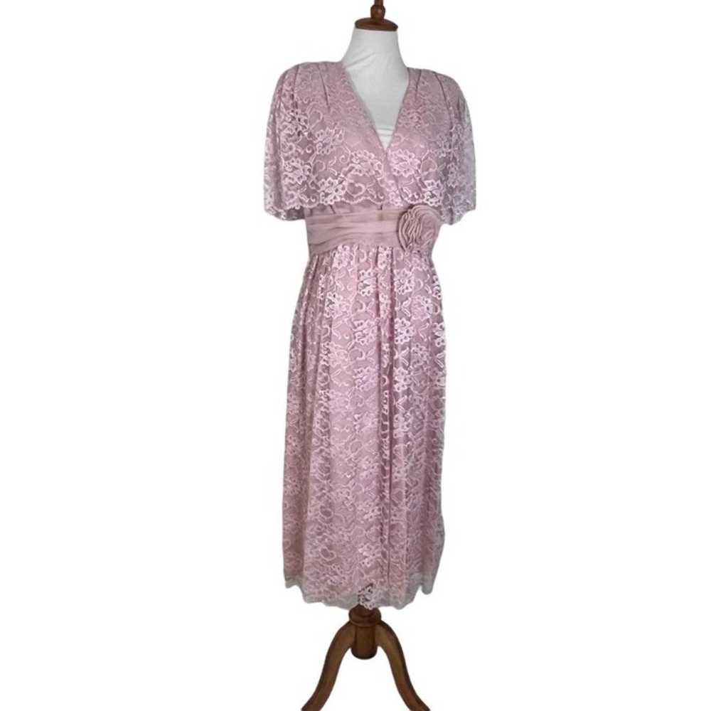 Vintage 70s Miss Elliette Pink Lace Flutter Sleev… - image 1