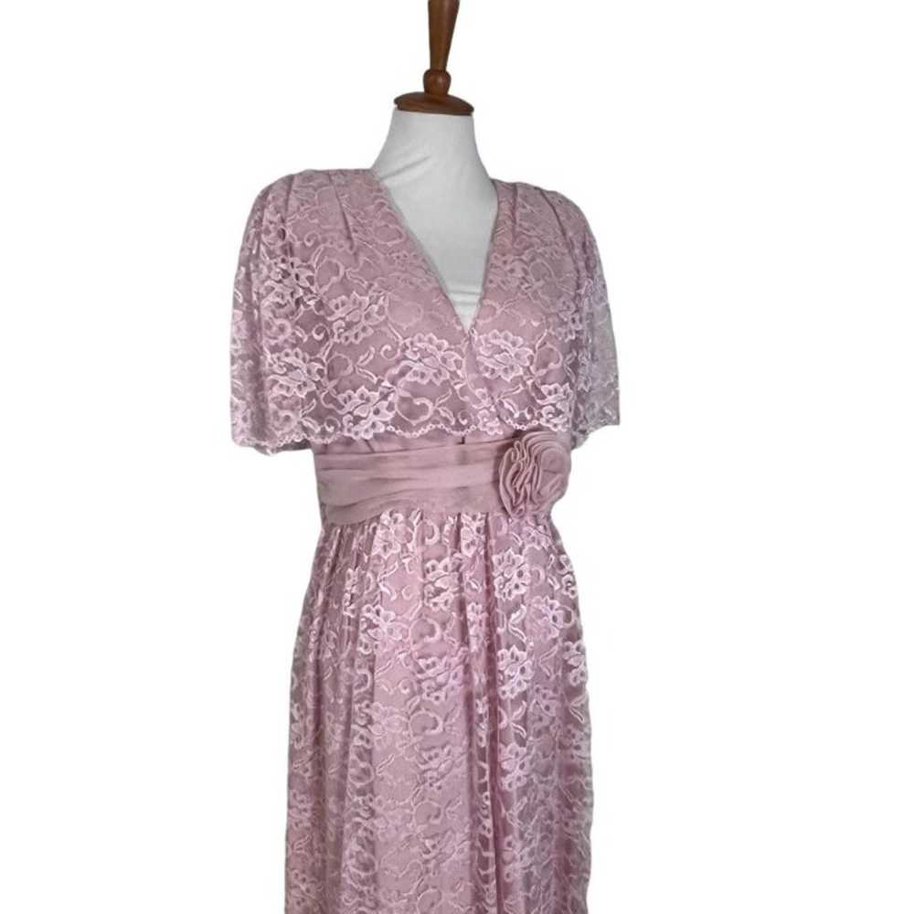 Vintage 70s Miss Elliette Pink Lace Flutter Sleev… - image 3