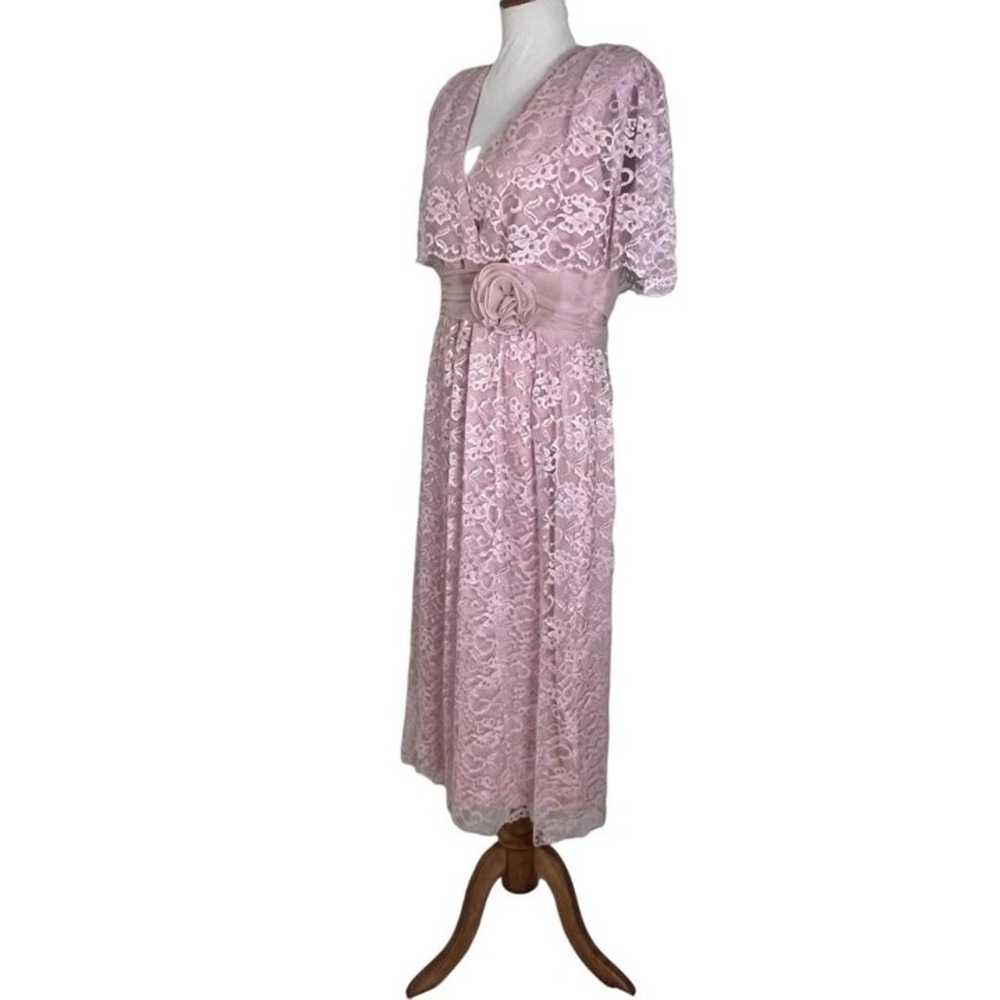 Vintage 70s Miss Elliette Pink Lace Flutter Sleev… - image 4