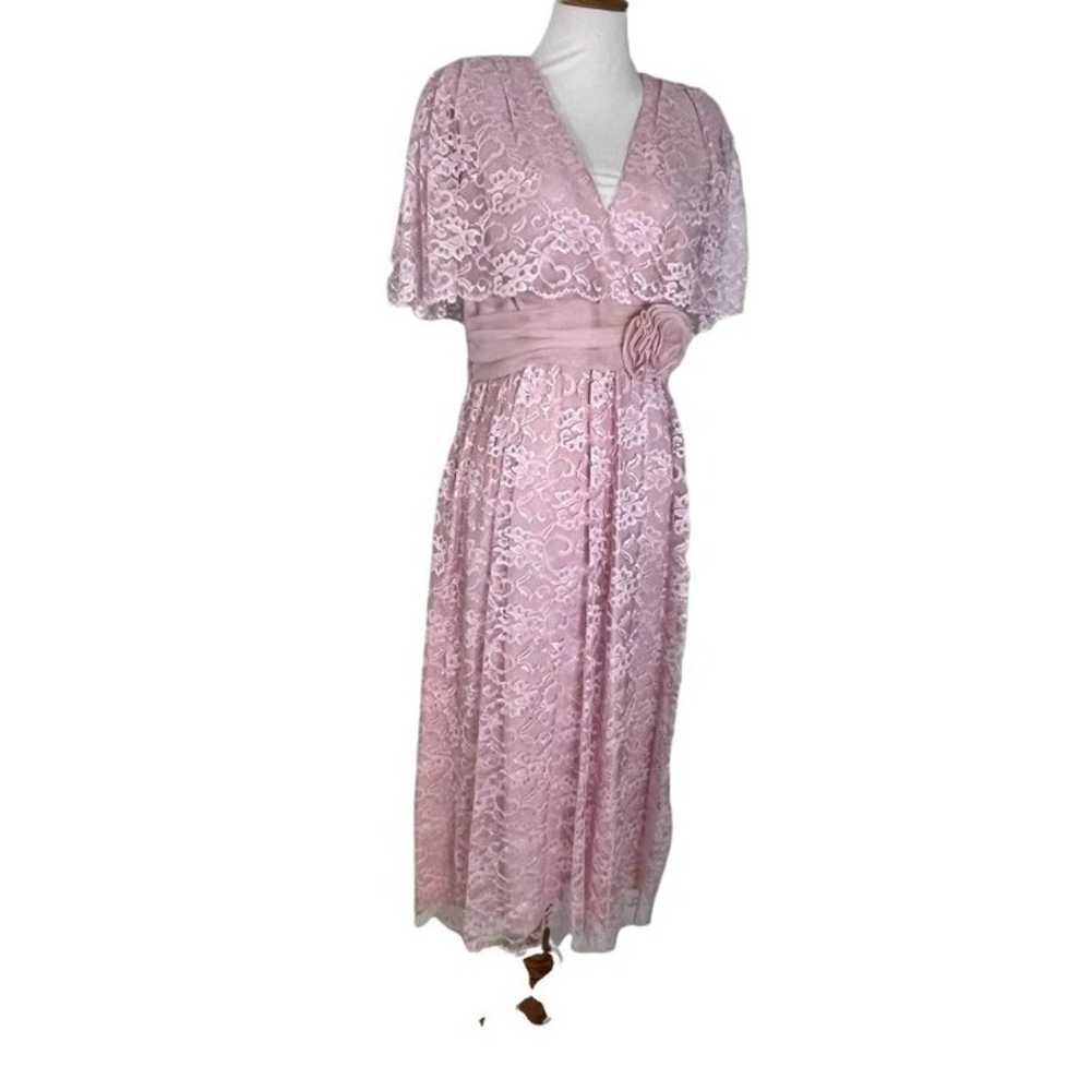 Vintage 70s Miss Elliette Pink Lace Flutter Sleev… - image 5