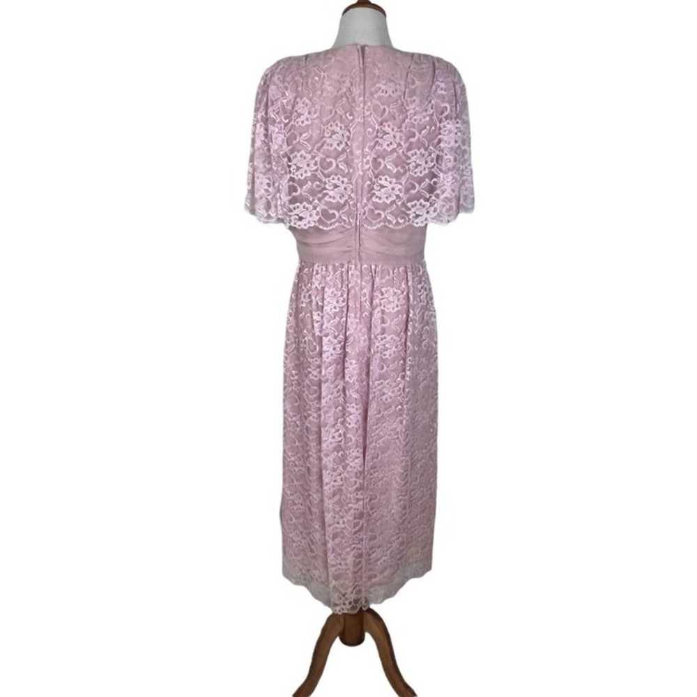 Vintage 70s Miss Elliette Pink Lace Flutter Sleev… - image 6